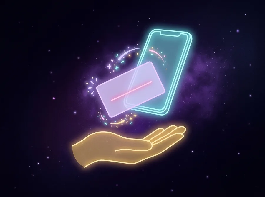 A card with a name floating into an open hand